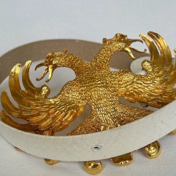 CHRISTOPHER ROSS EAGLES BELT BUCKLE GOLD PLATE SIGNED 1983 THUMB PRINT 9" × 5.5" - Picture 5 of 8